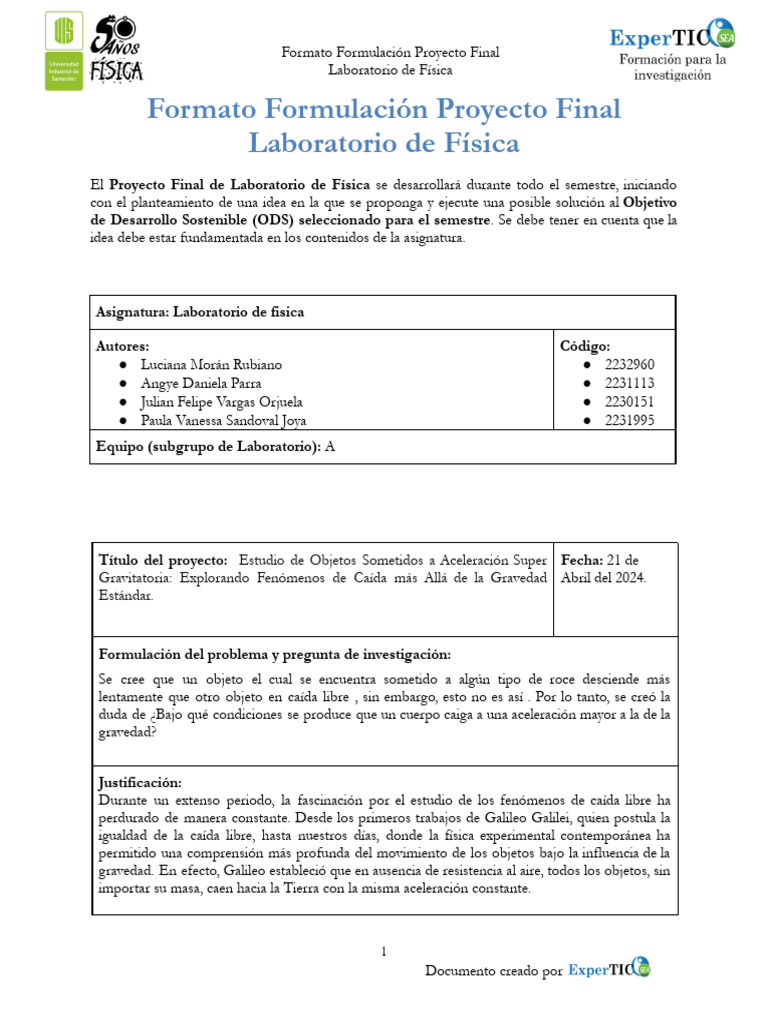 Proyecto Final Fase 1 | PDF | Gravedad | Fuerza