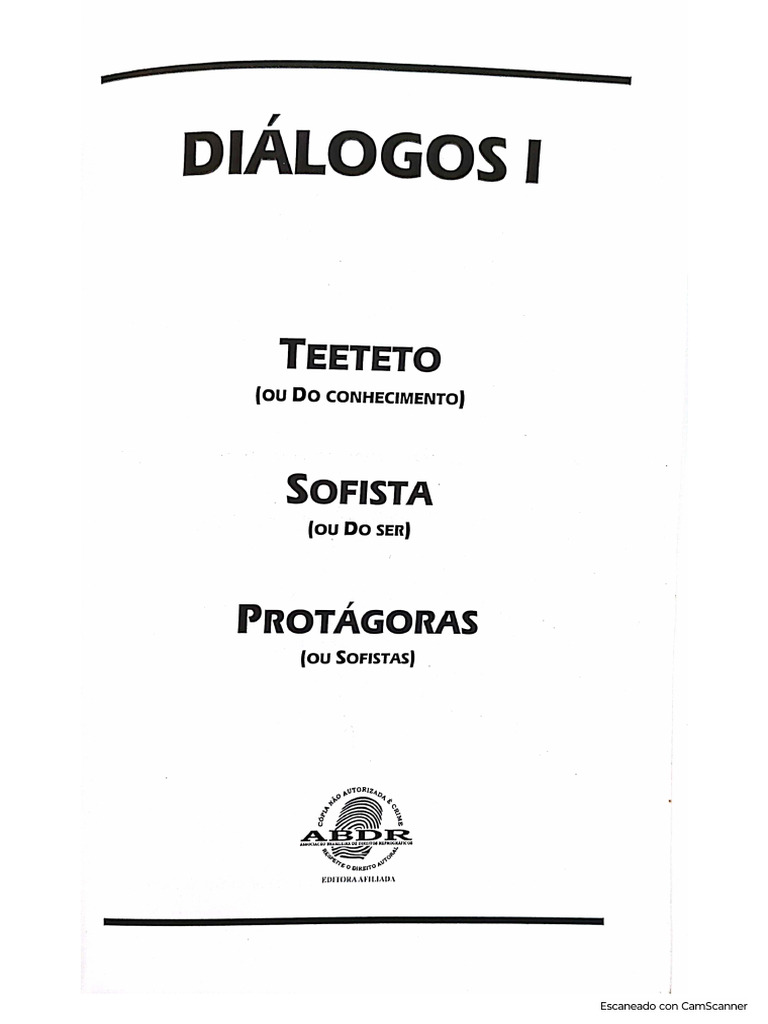 Diálogos de Platão Teeteto, Sofistas e Protágoras | PDF