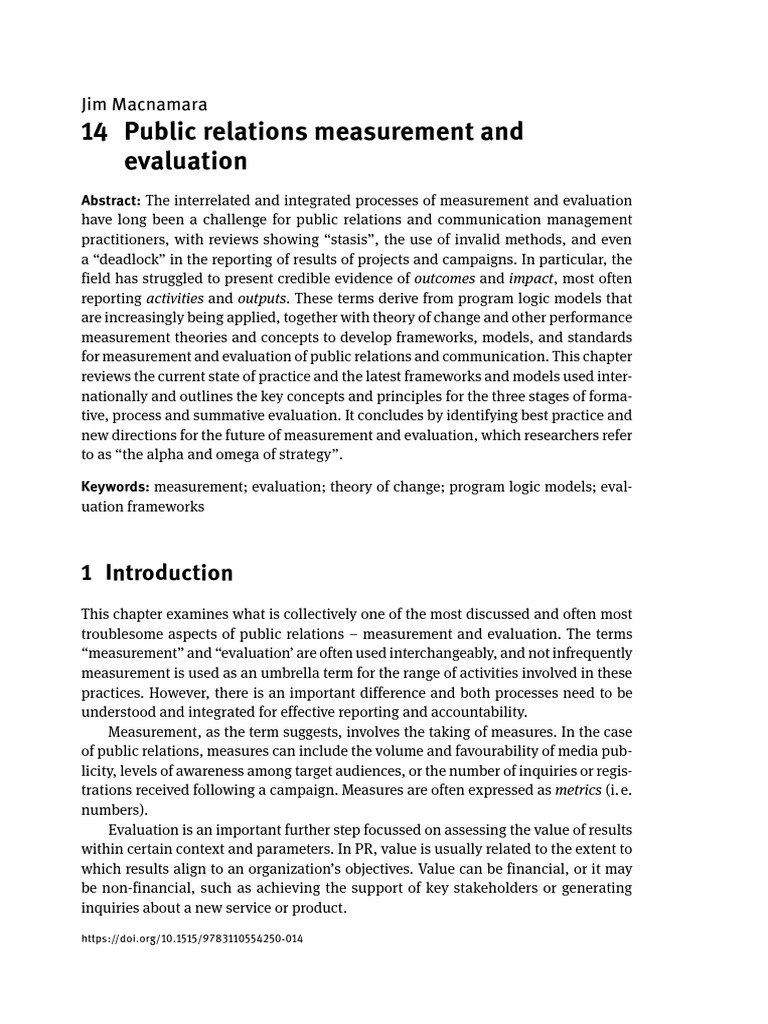 Public Relations Measurement and Evaluation | PDF | Evaluation ...