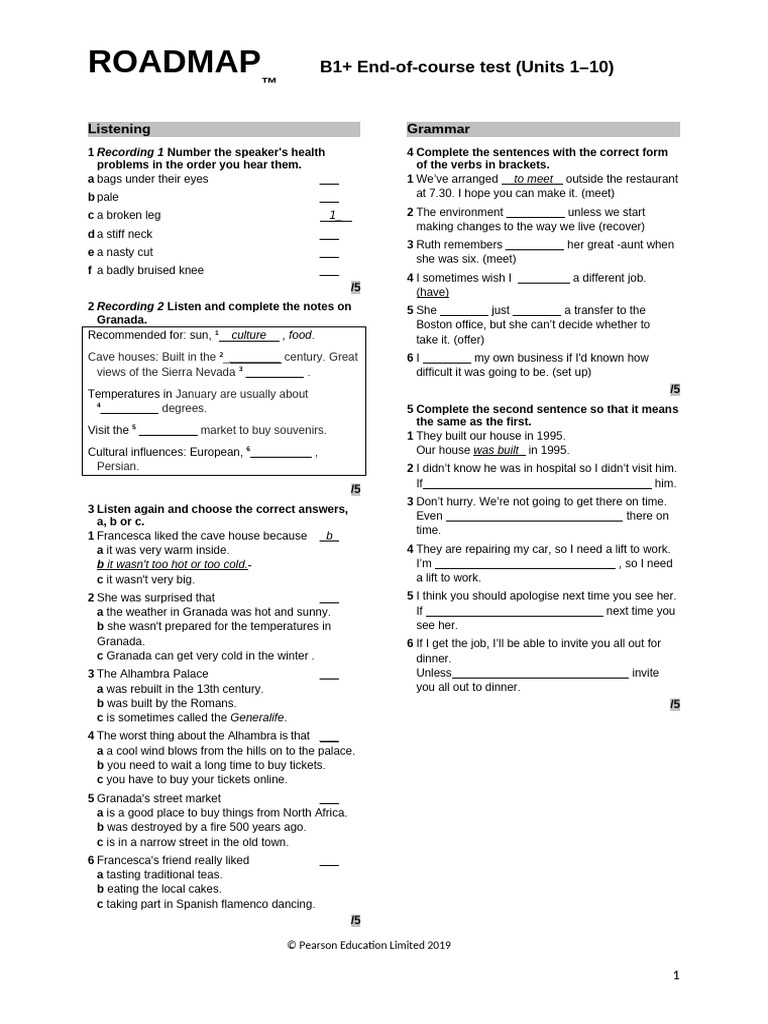 End-Of-Course - Test - (Word) B1-Road Map | PDF