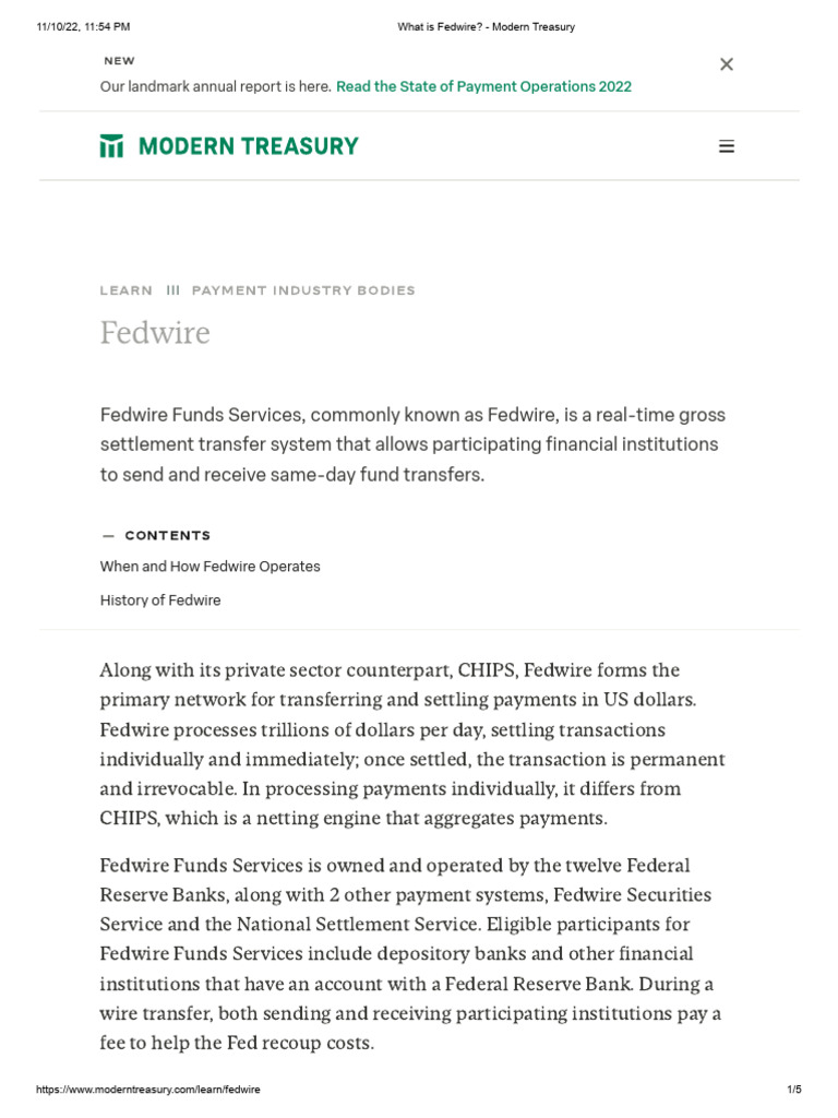 What Is Fedwire - Modern Treasury | PDF
