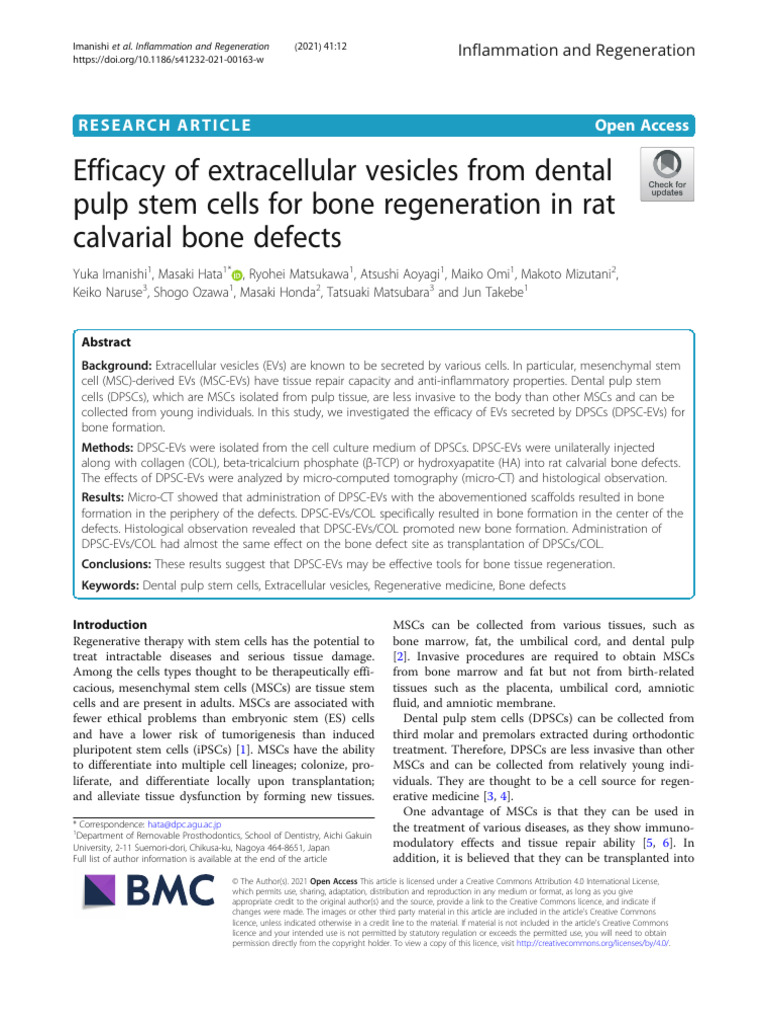 Efficacy of Extracellular Vesicles From Dental Pulp Stem Cells For Bone ...