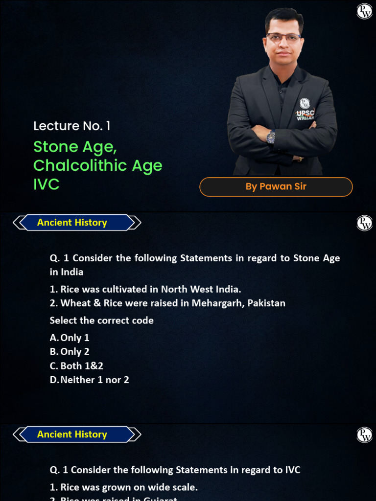 Stone Age, Chalcolithic Age IVC 01 - Class Notes | PDF