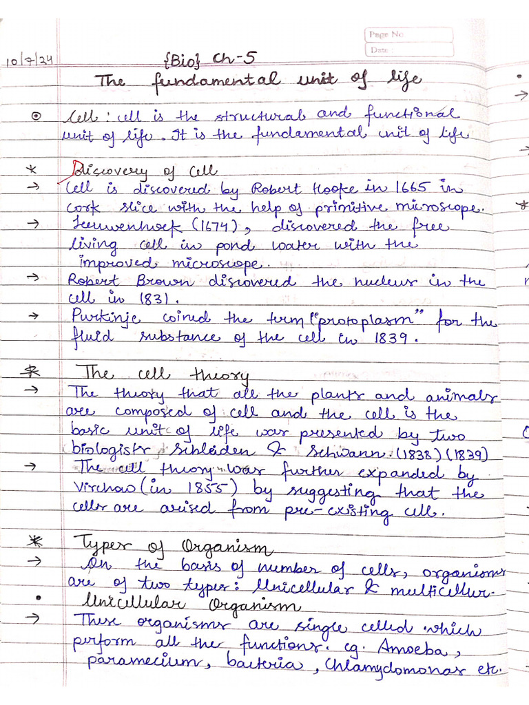 The Fundamental Unit of Life, Notes | PDF