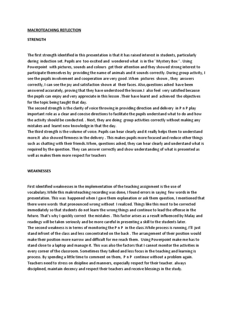 Macro Teaching Reflection 2 Melor Pdf Understanding Teachers