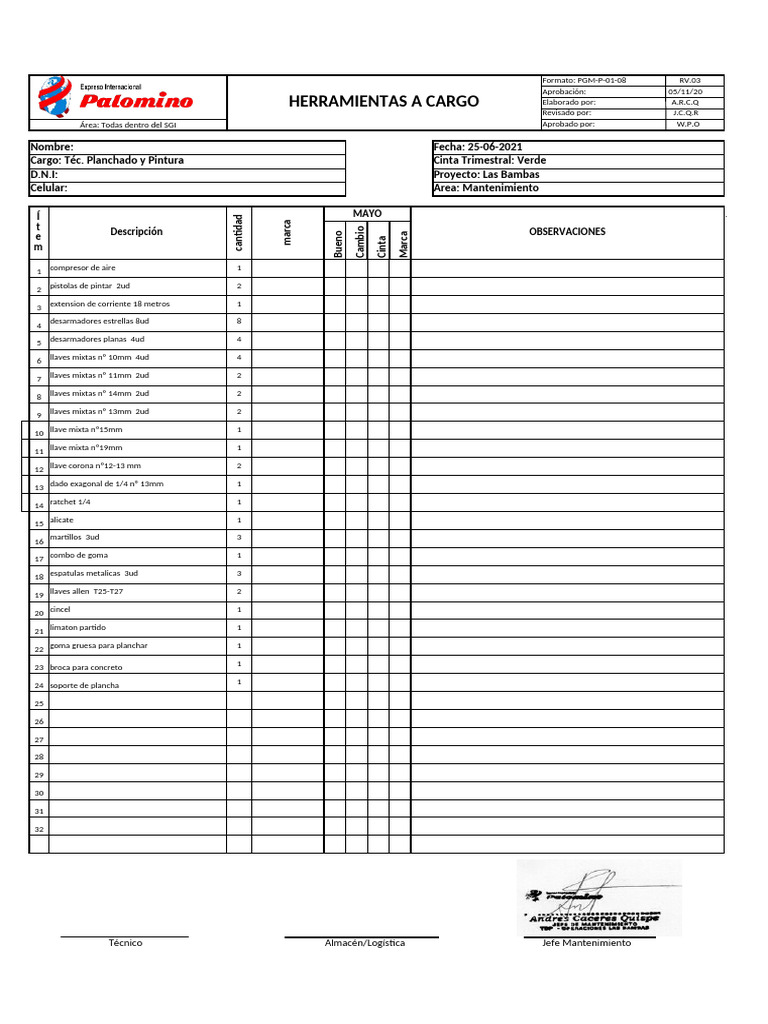Inventario herramientas PDF