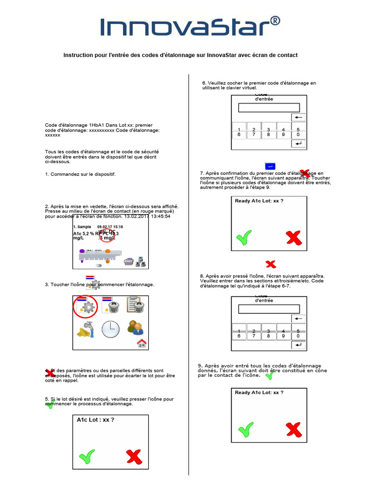 Instruction pour l entr e des codes d talonnage sur innovastar avec