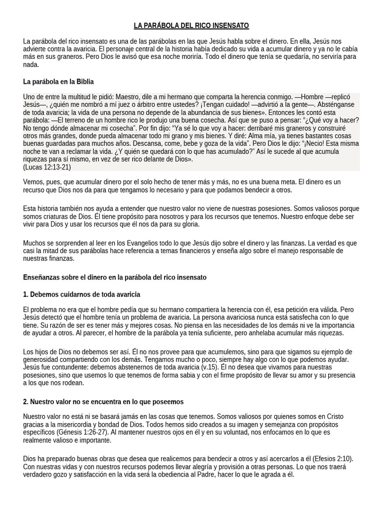 El Rico Insensato | PDF