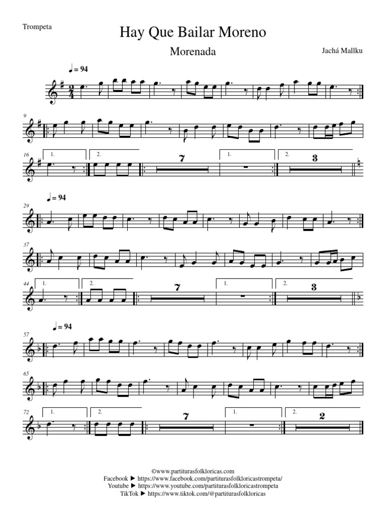 Morenada Hay Que Bailar Moreno - Jacha Mallku - Trompeta | PDF