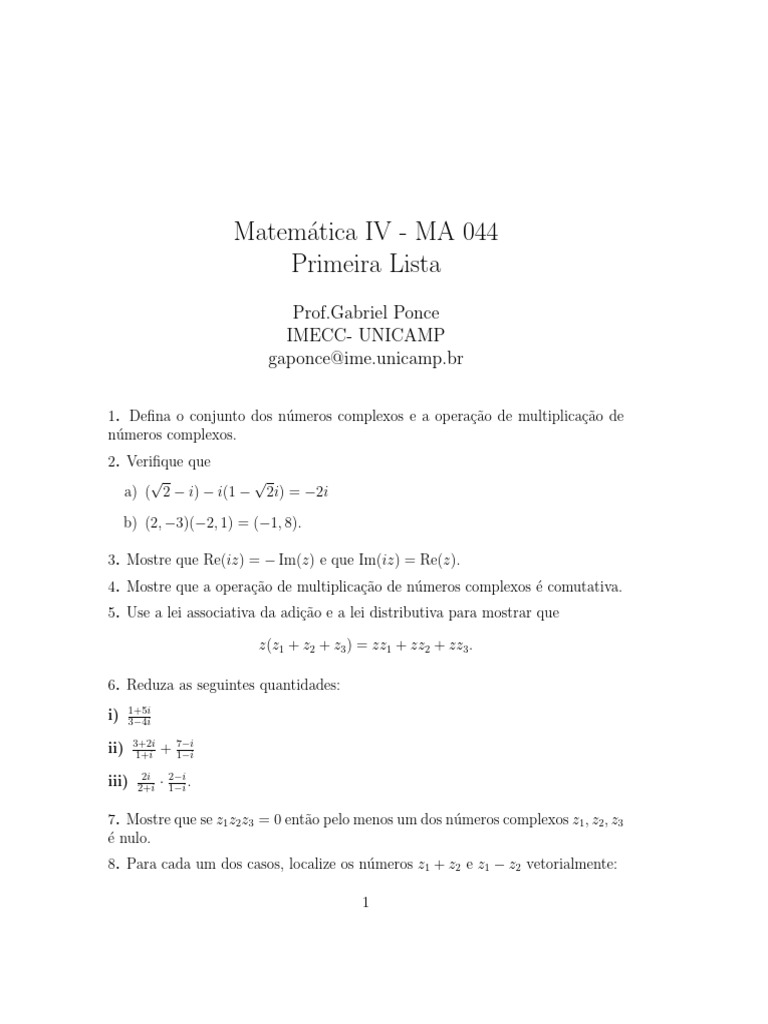 Lista 1 MAT IV | PDF