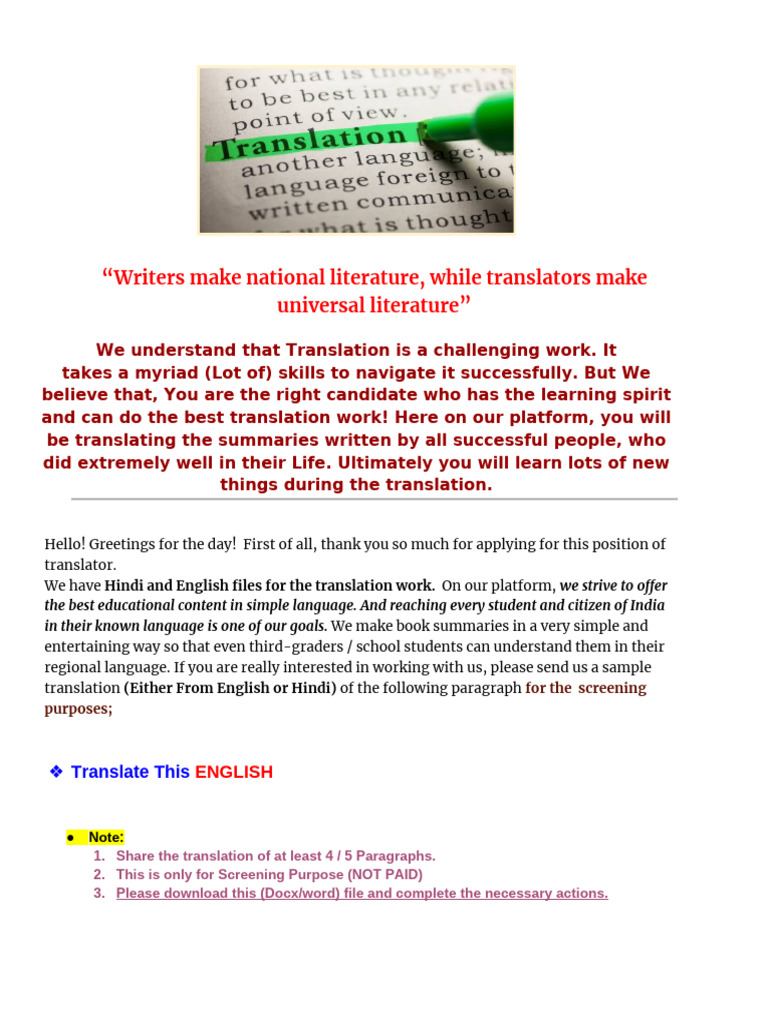1.3) Translation - Sample Text + Short Instructions (Hiring) | PDF ...