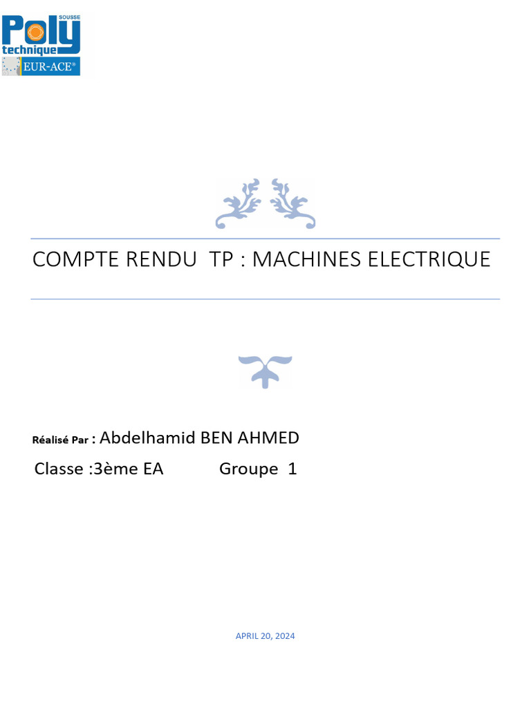 Compte Rendu Num Ro 2 Machine Electrique Pdf