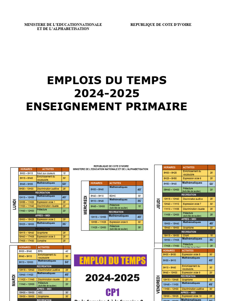 Emploi Du Temps 2024-2025 Nouveau | PDF