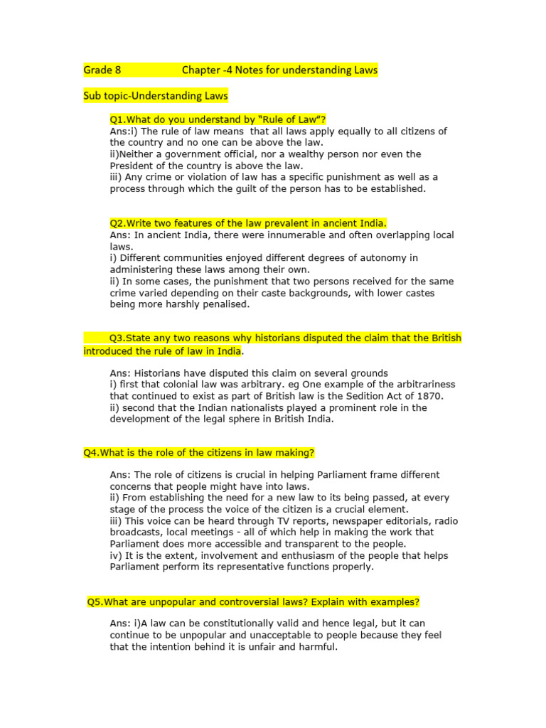 CH 4 Understanding Laws Notes GR 8 2019 | PDF