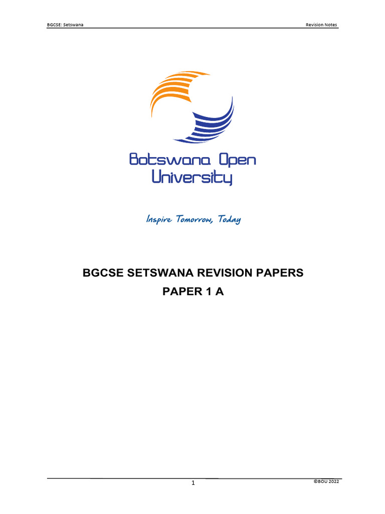 BGCSE Revision Setswana Paper 1 | PDF