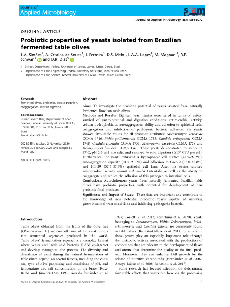 Probiotic Properties of Yeasts Isolated From Brazilian Fermented Table ...