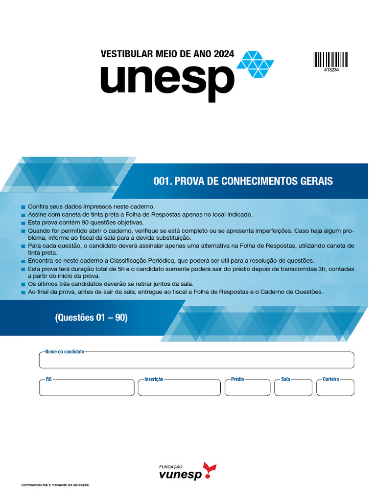 UNESP2024!2!1fase Prova | PDF
