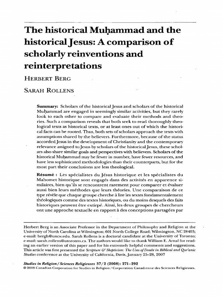 The historical muhammad and the historical jesus a comparison of