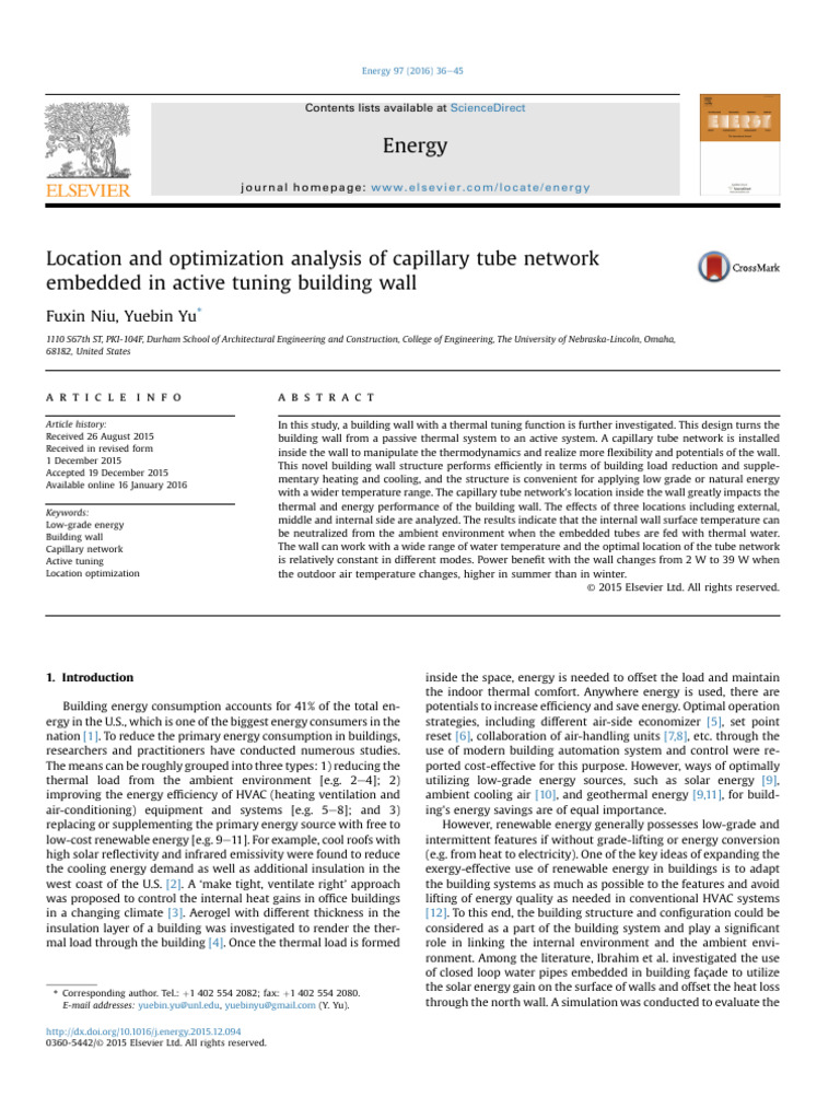 Niu, 2016. Location and Optimization Analysis of Capillary Tube Network ...