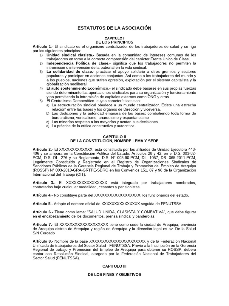 Estatutos del Sindicato de Salud Arequipa | PDF | Sindicato | Junta ...