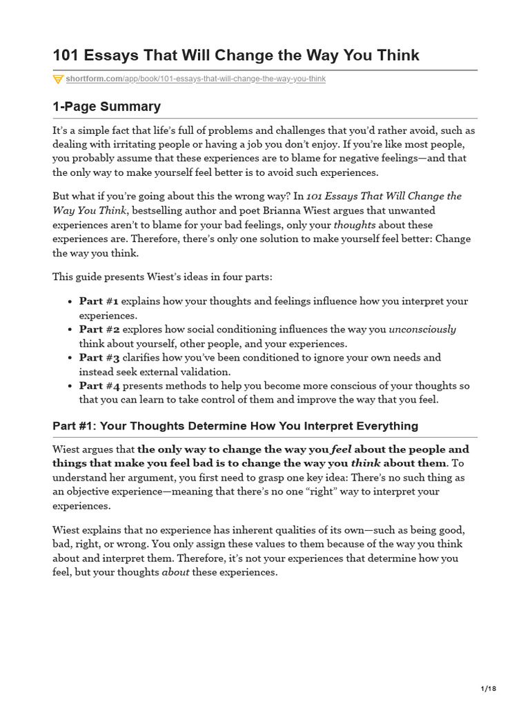 101 Essays That Will Change The Way You Think PDF