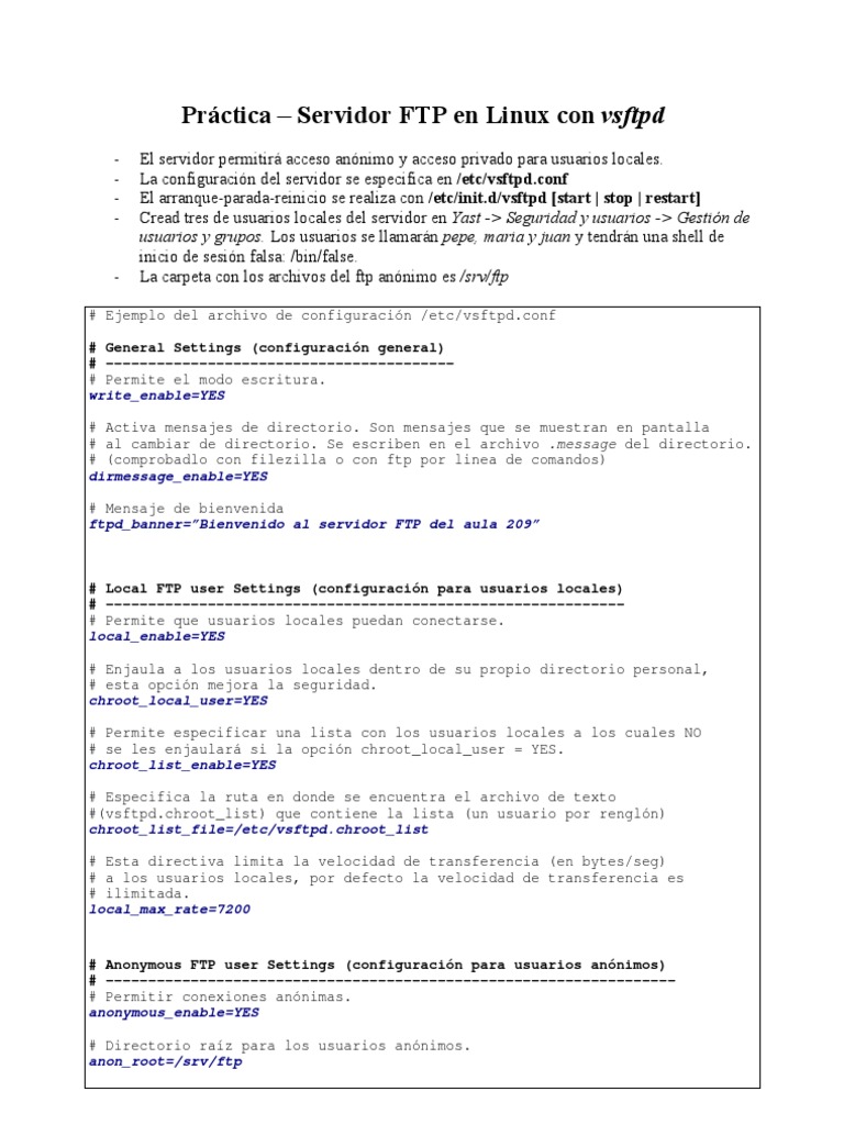 Configuración de FTP en Linux con vsftpd | PDF | Directorio ...