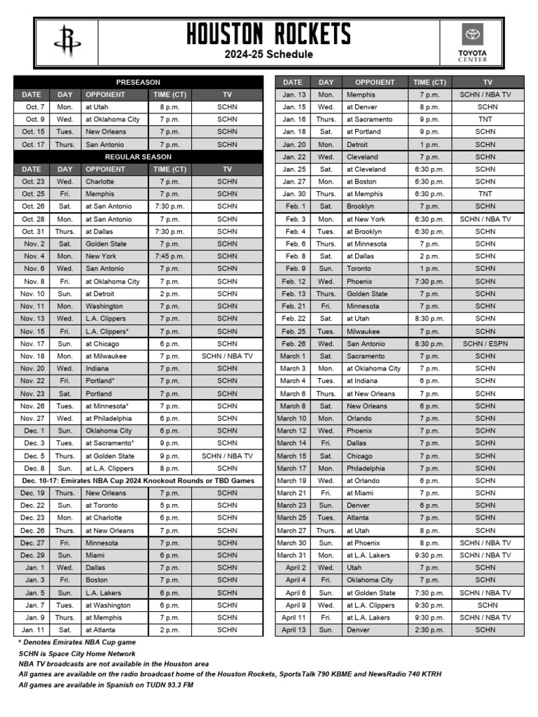 Houston Rockets 2024-25 Schedule | PDF | National Basketball ...