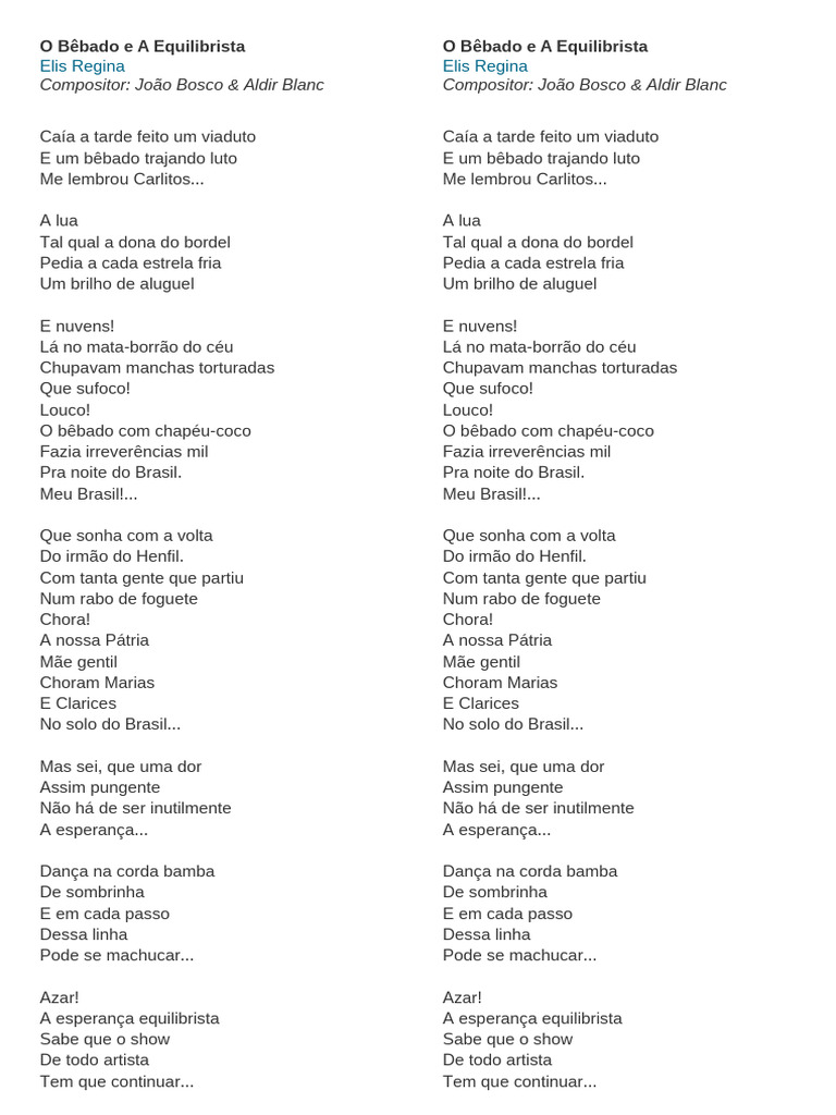 Letra de O Bêbado e A Equilibrista | PDF