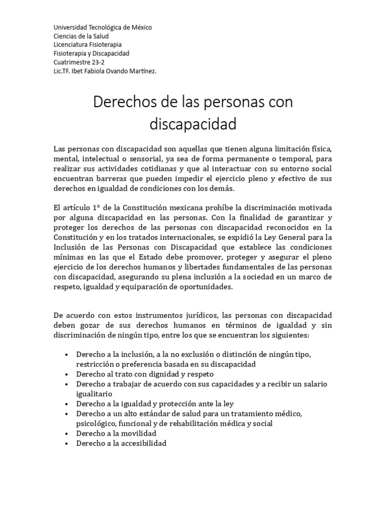Derechos de las Personas con Discapacidad | PDF | Invalidez | Ciencias ...