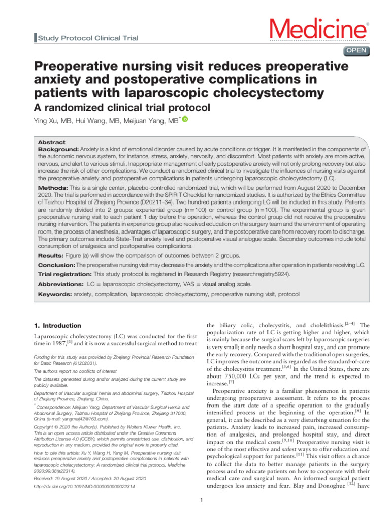 Preoperative Nursing Visit Reduces Preoperative.94 | PDF