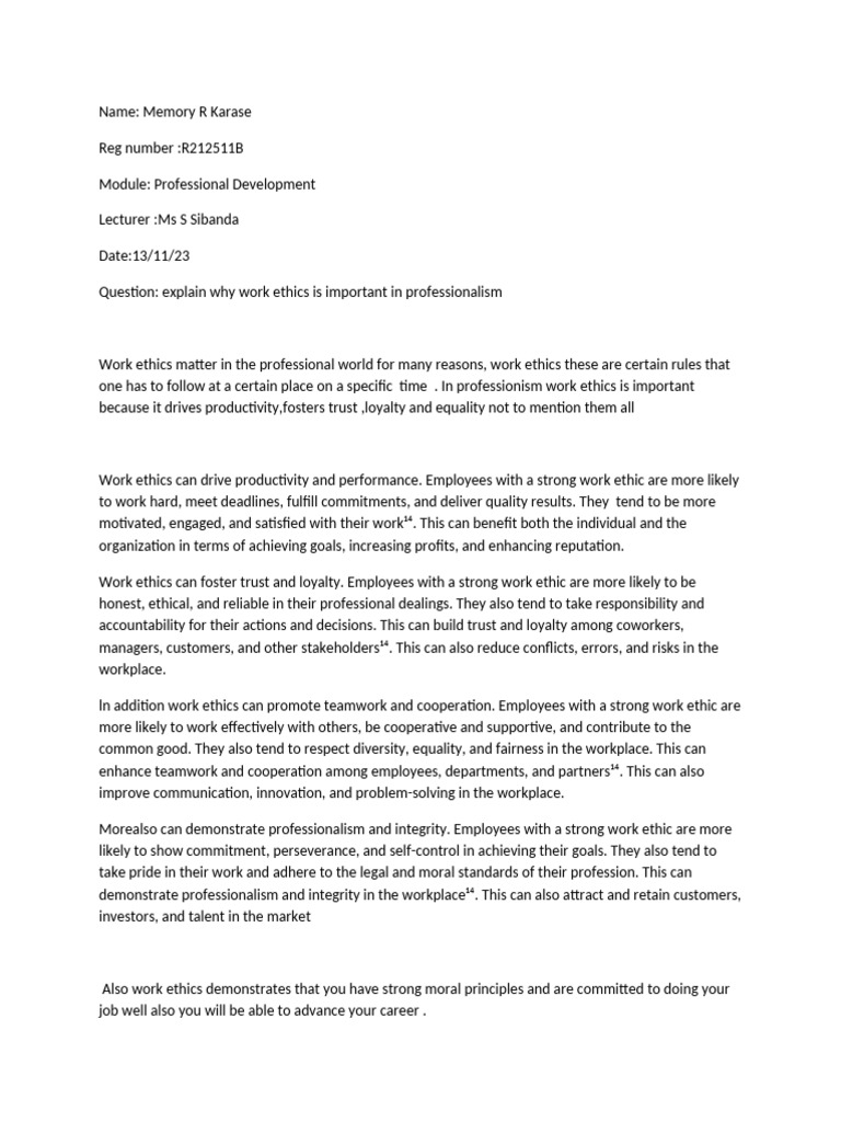 Work Ethics Assignment Memoryyy | PDF
