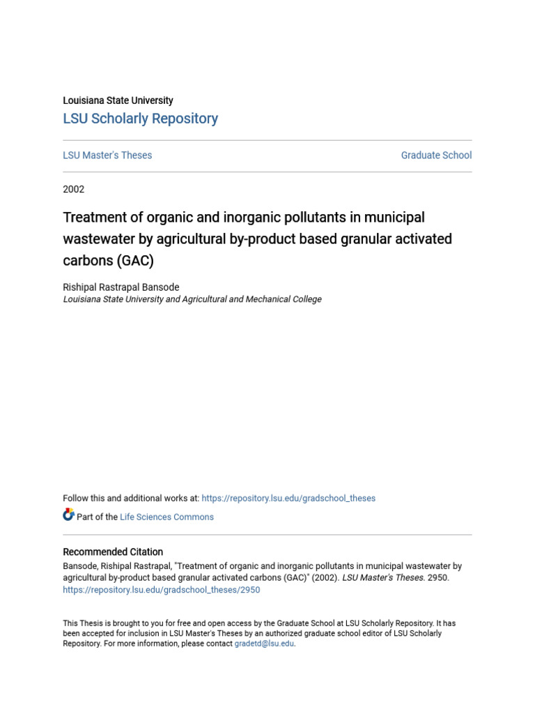 Treatment of Organic and Inorganic Pollutants in Municipal Wastew | PDF