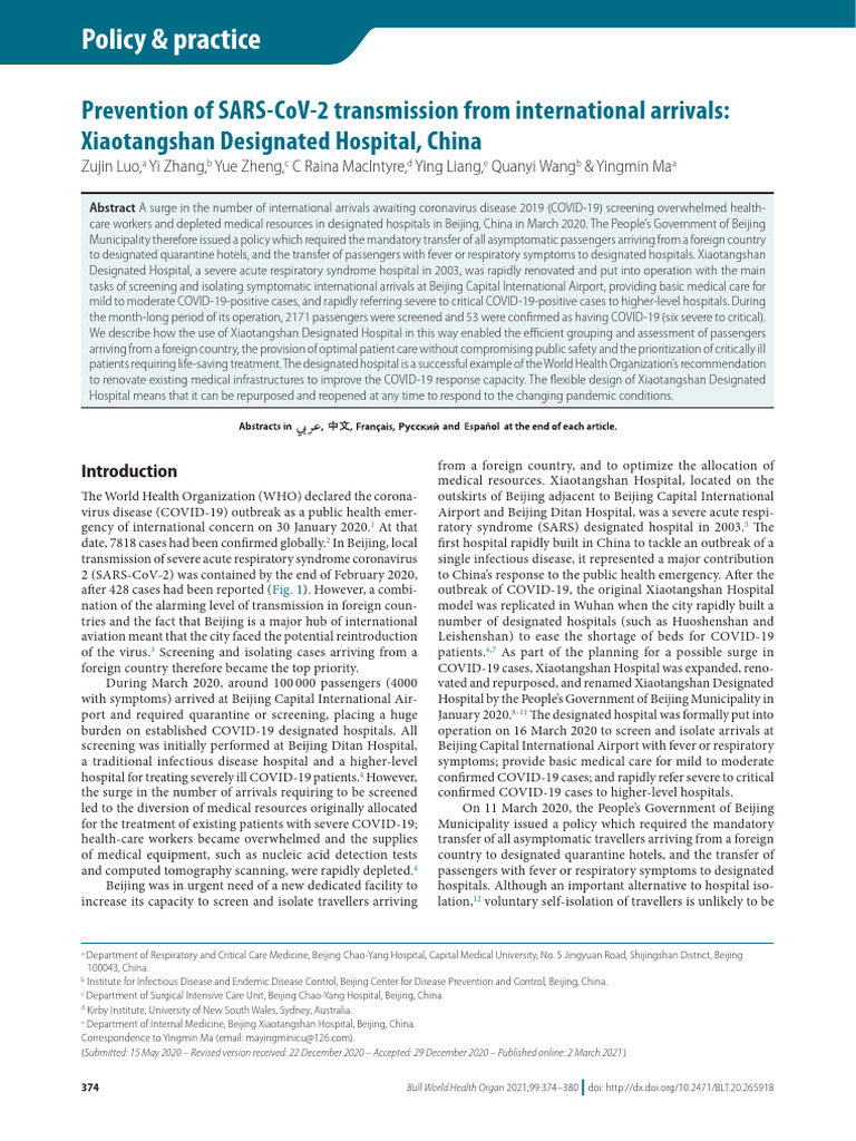Prevention of SARS-CoV-2 Transmission From Interna | PDF