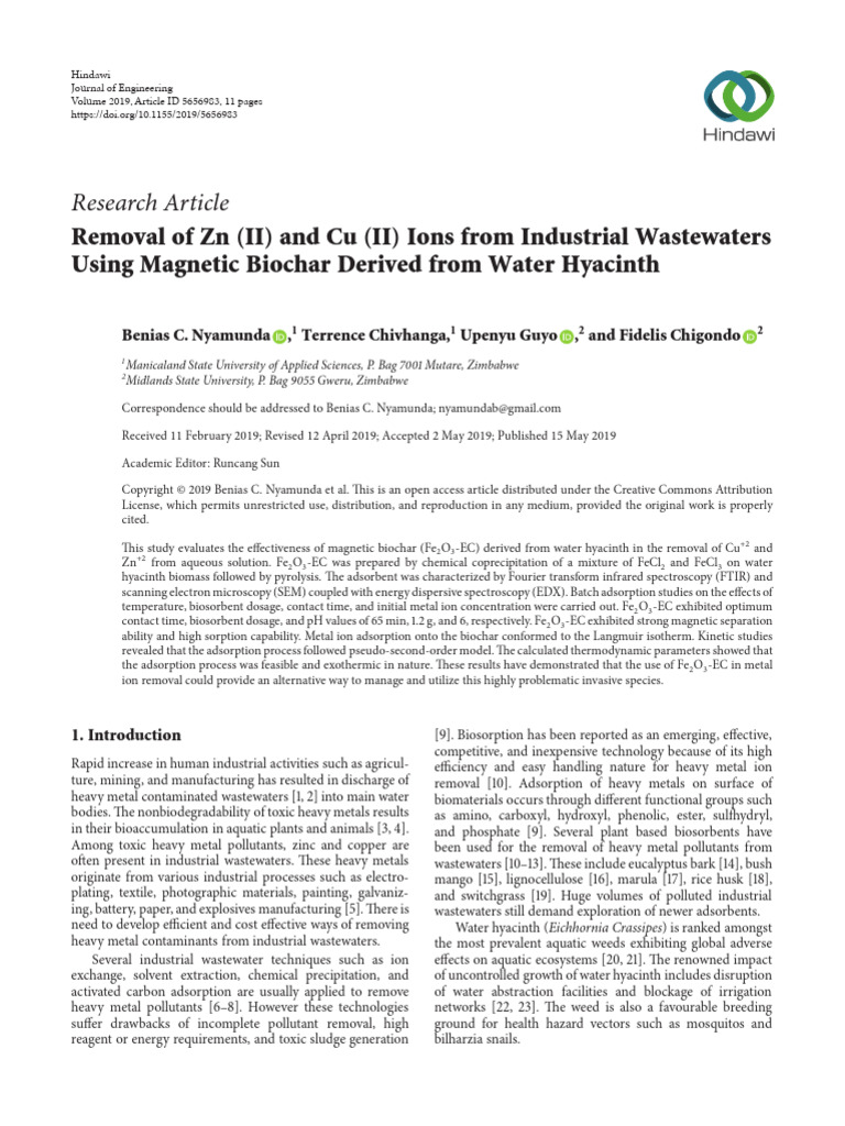Removal of ZN (II) and Cu (II) Ions From Industrial Wastewaters | PDF