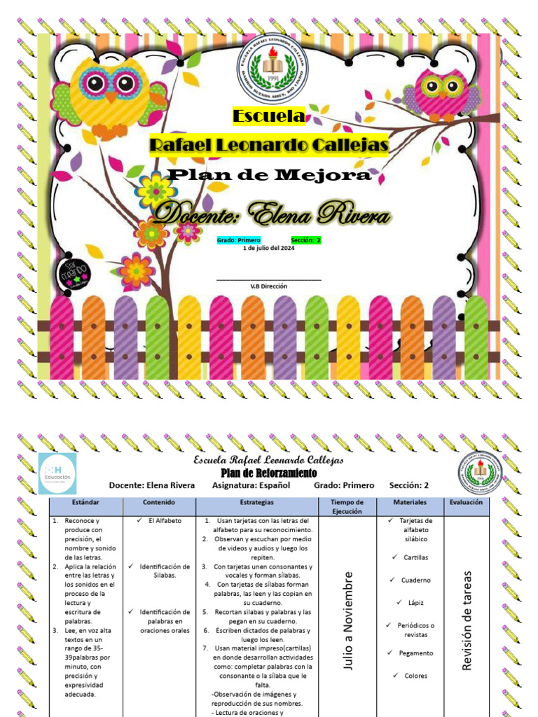 Plan de Mejora Primer Grado | PDF