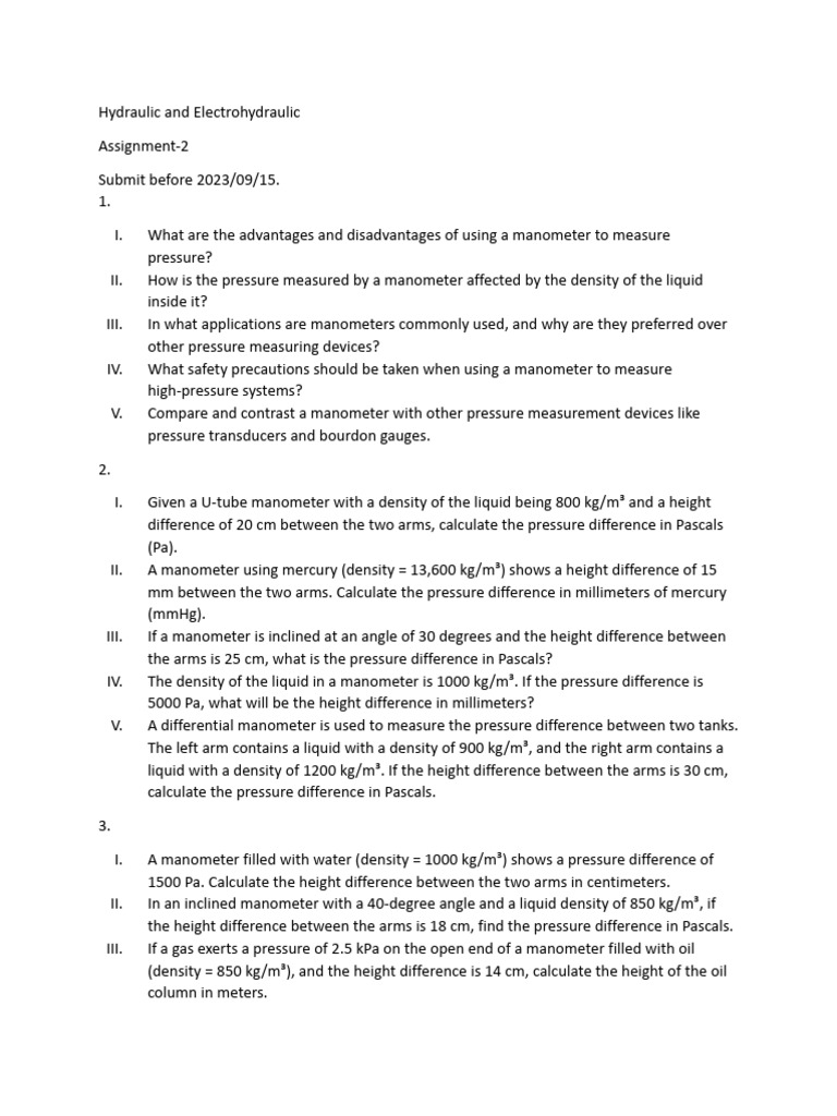 Hydraulic Assign 2 | PDF | Pressure Measurement | Pressure