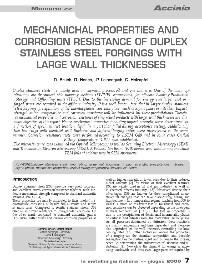 Mechanichal Properties and Corrosion Resistance of Duplex Stainless ...