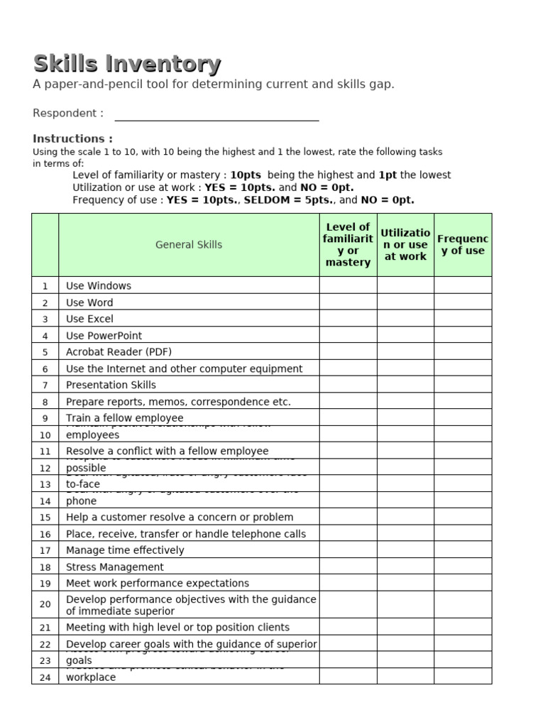 Skills Inventory.02 | PDF