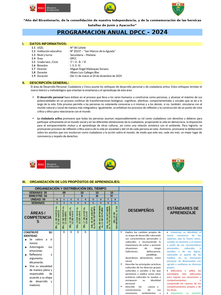 Prog. Anual DPCC 1° 2024 | PDF | Aprendizaje | Las emociones