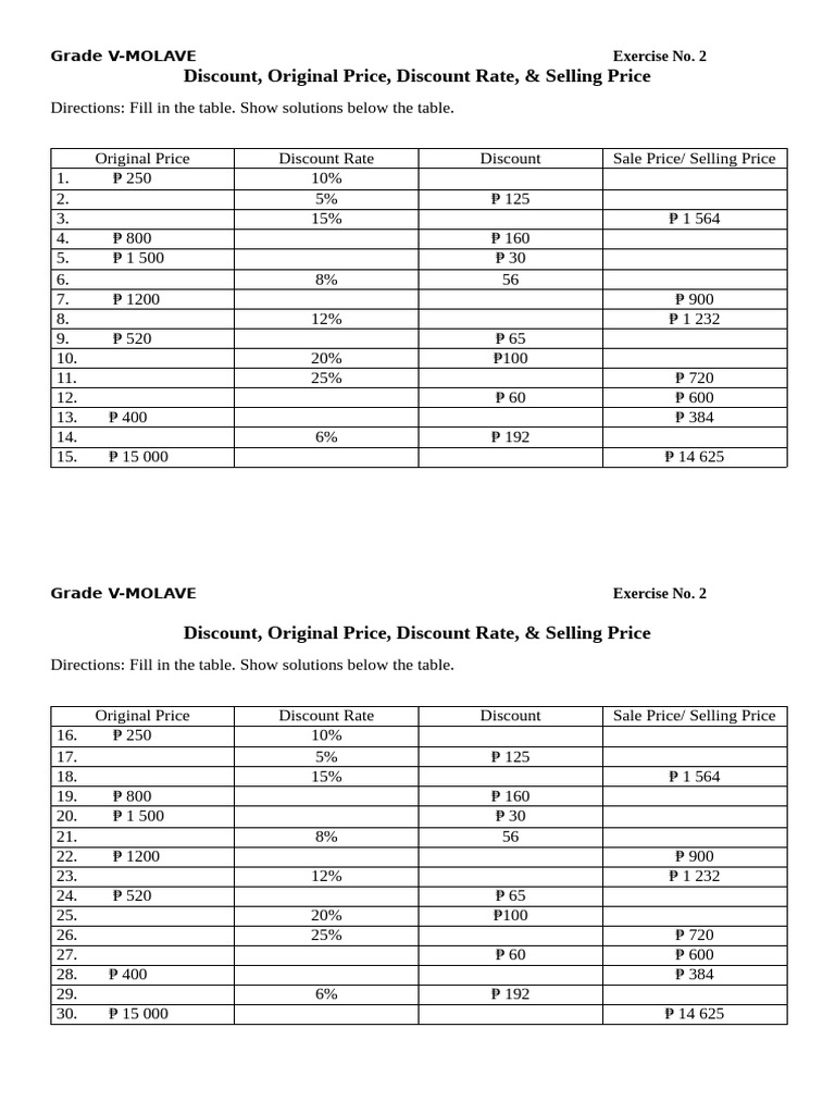 Discount Exercise | PDF