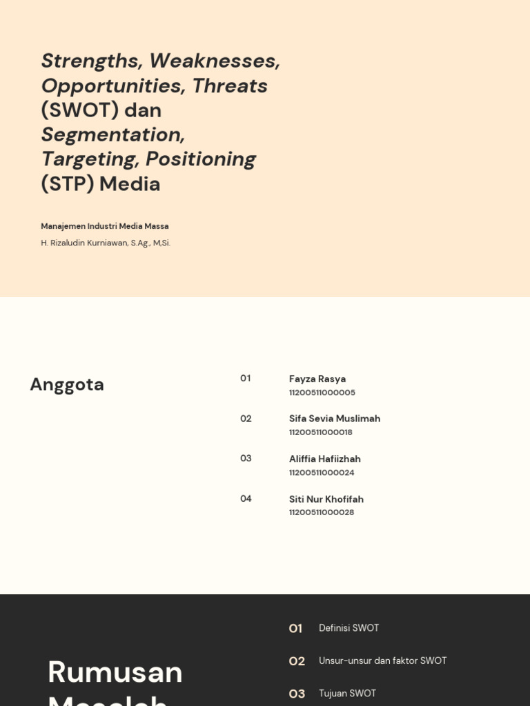 Kelompok 8 A - Strengths, Weaknesses, Opportunities, Threats (SWOT) Dan ...