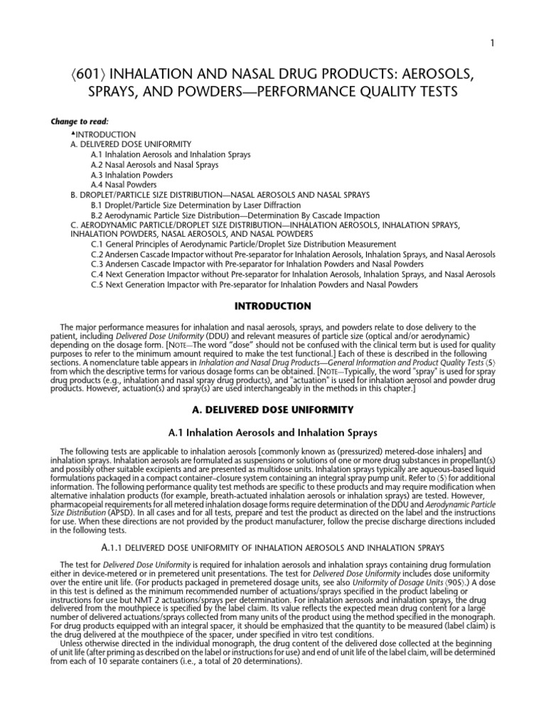 601 Inhalation and Nasal Drug Products Aerosols, Sprays, and Powders ...