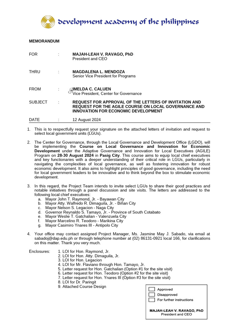 AGILE 4 Local Course - Initial LOIs For LGU Sharers and Site Visit ...