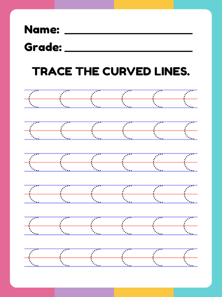 Colorful Simple Trace The Curved Lines Worksheet | PDF