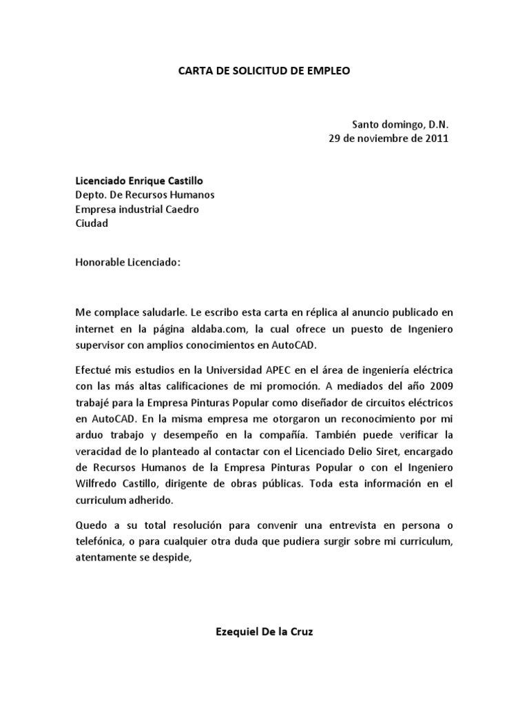 Carta de Solicitud de Empleo