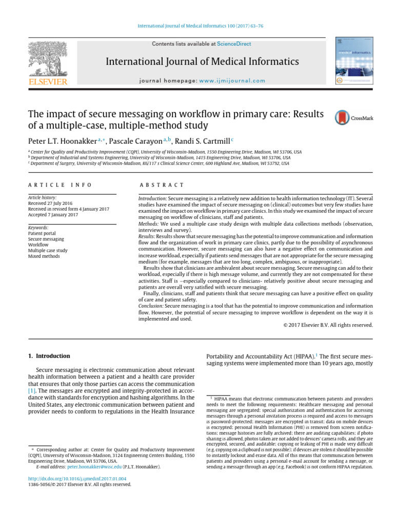 The Impact of Secure Messaging On Workflow in Primary Care | PDF