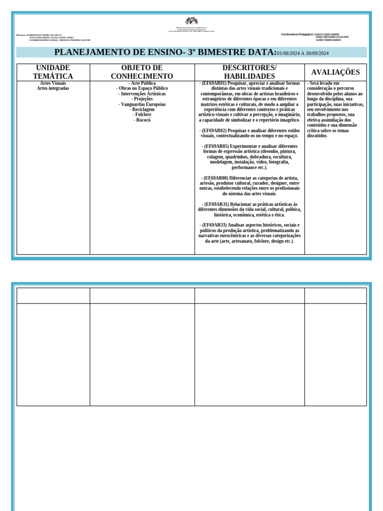 Planejamento de Ensino - 3º Bimestre 9º Ano | PDF