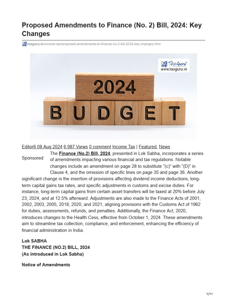 Taxguru - In-Proposed Amendments To Finance No 2 Bill 2024 Key Changes ...