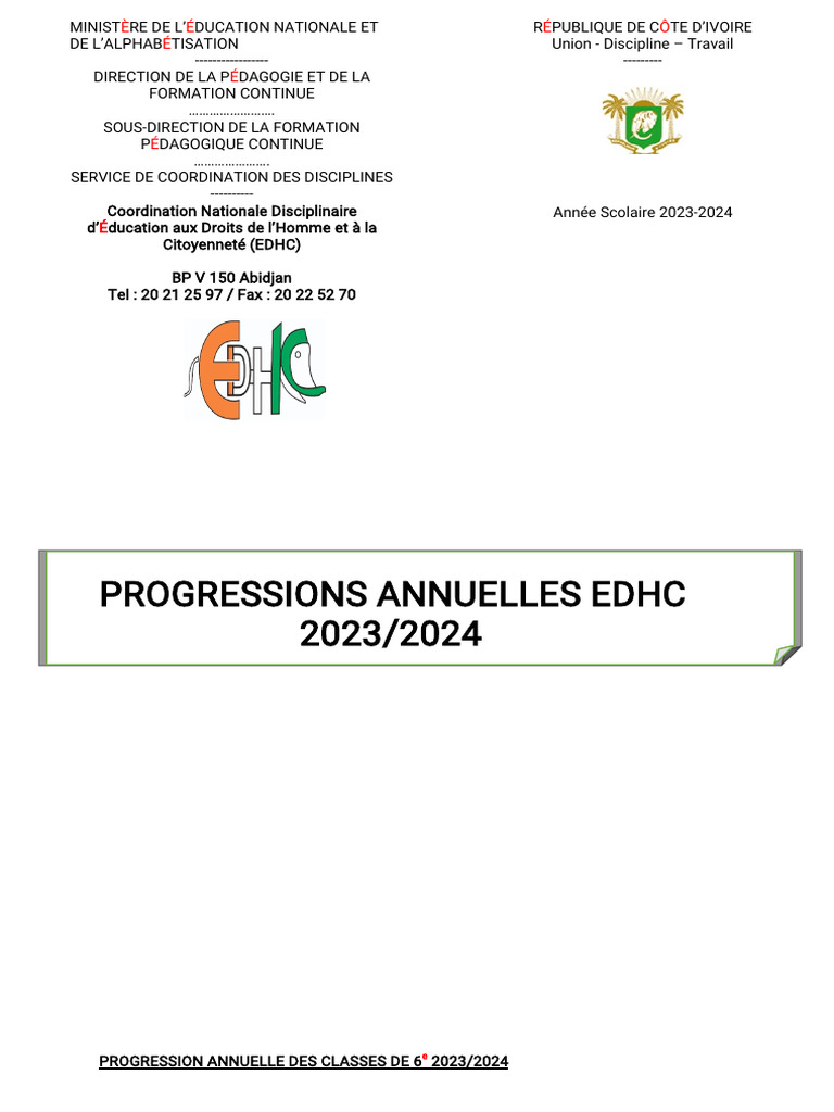 Progressions Annuelles Edhc 2023-2024 - Amendees | PDF