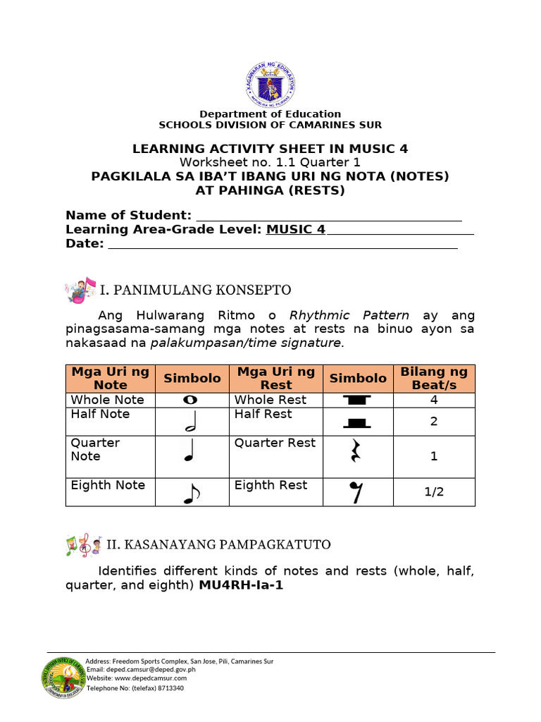 LAS1.1 - Week1 - Music - 4 - PAGKILALA SA IBAT-IBANG URI NG MGA NOTA ...